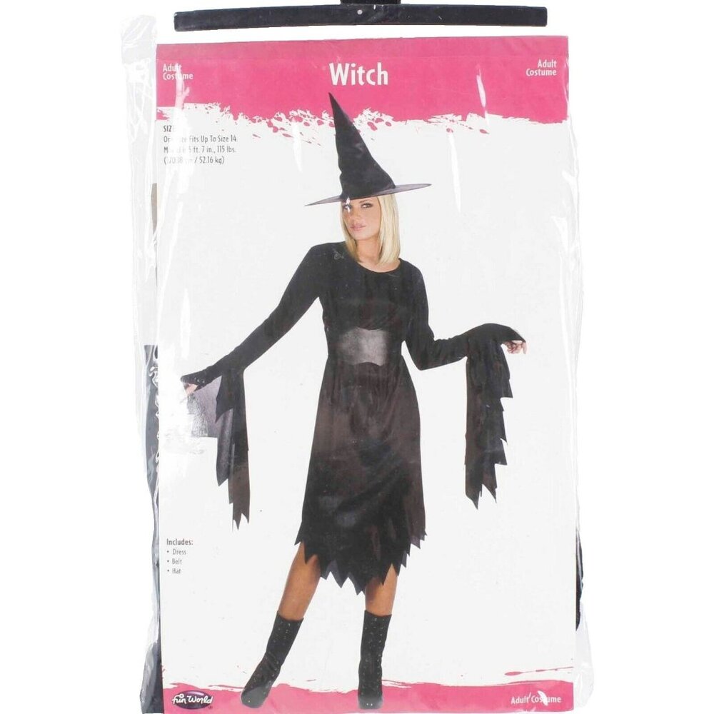 Fun World Sz Adult OS up to 14 Black Dress Belt Hat Witches Costume